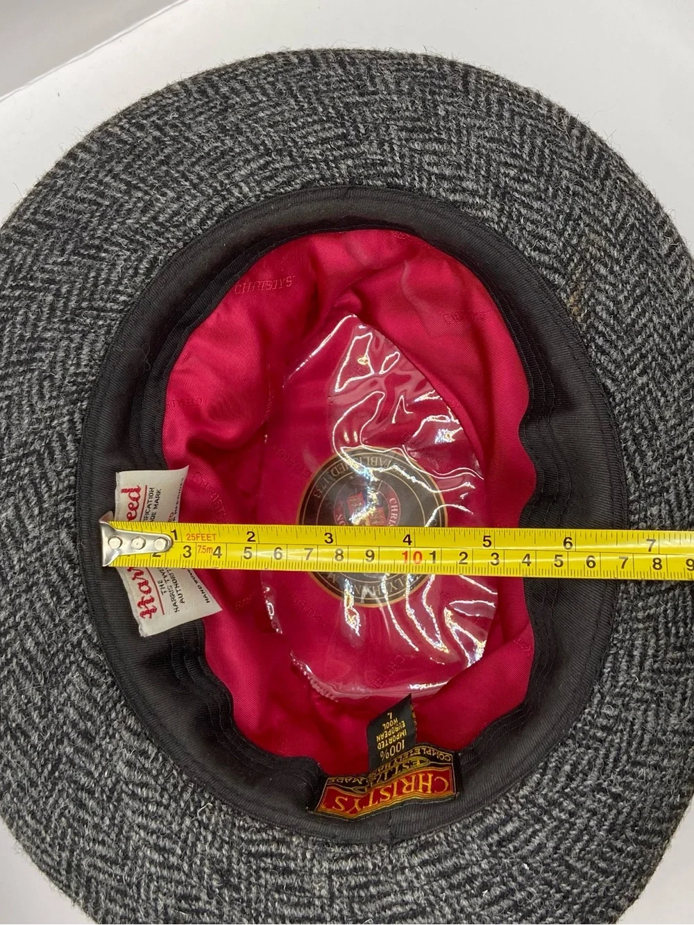 Christys’ London Harris Tweed Wool Fedora Hat Gray Herringbone Size L